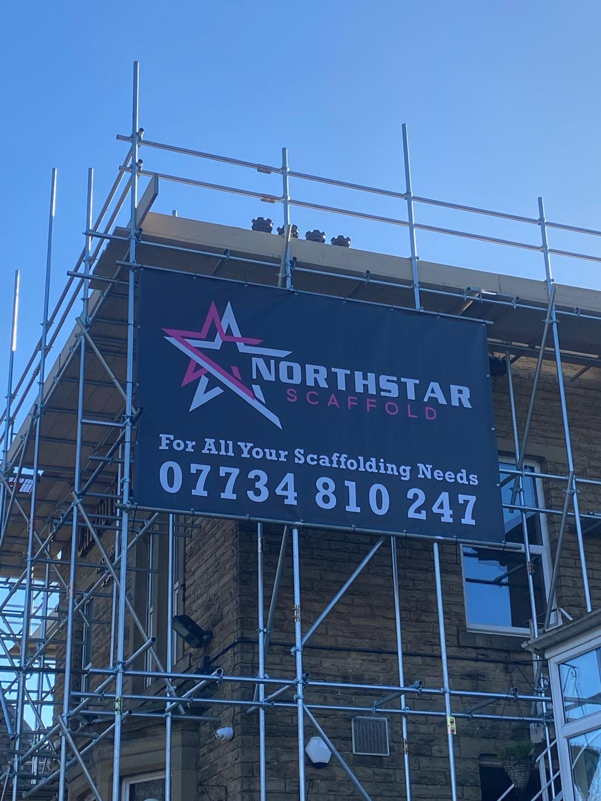 NorthStar Scaffolding banner on a scaffold in Bradford